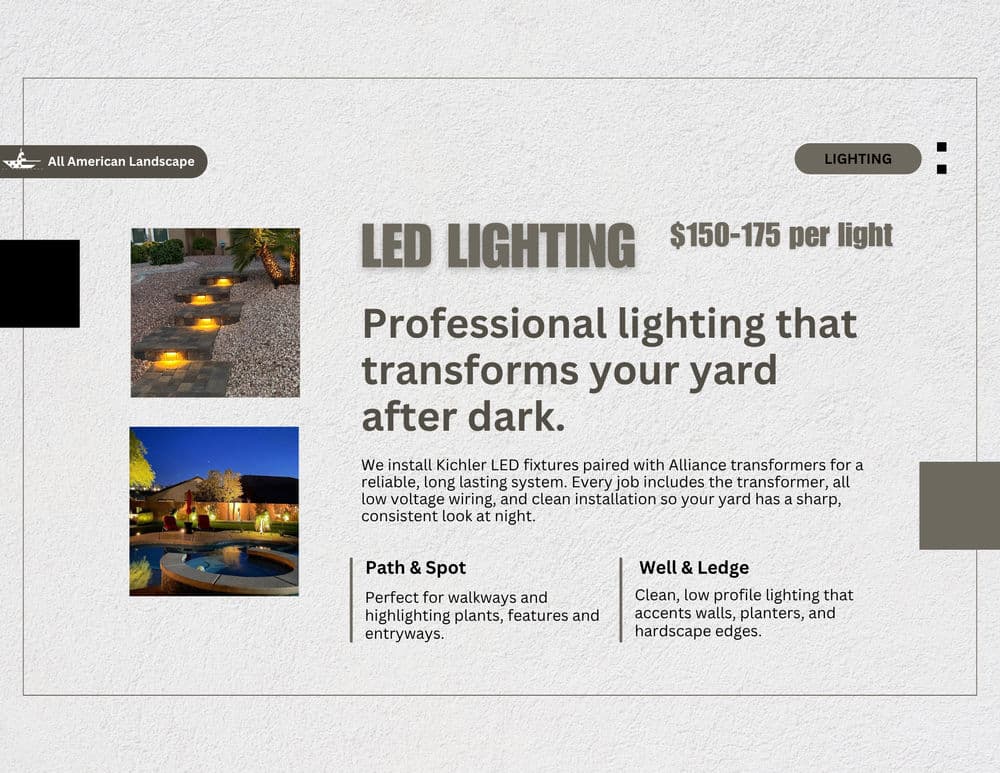 LED lighting services for yards, featuring reliable installation and outdoor fixtures.