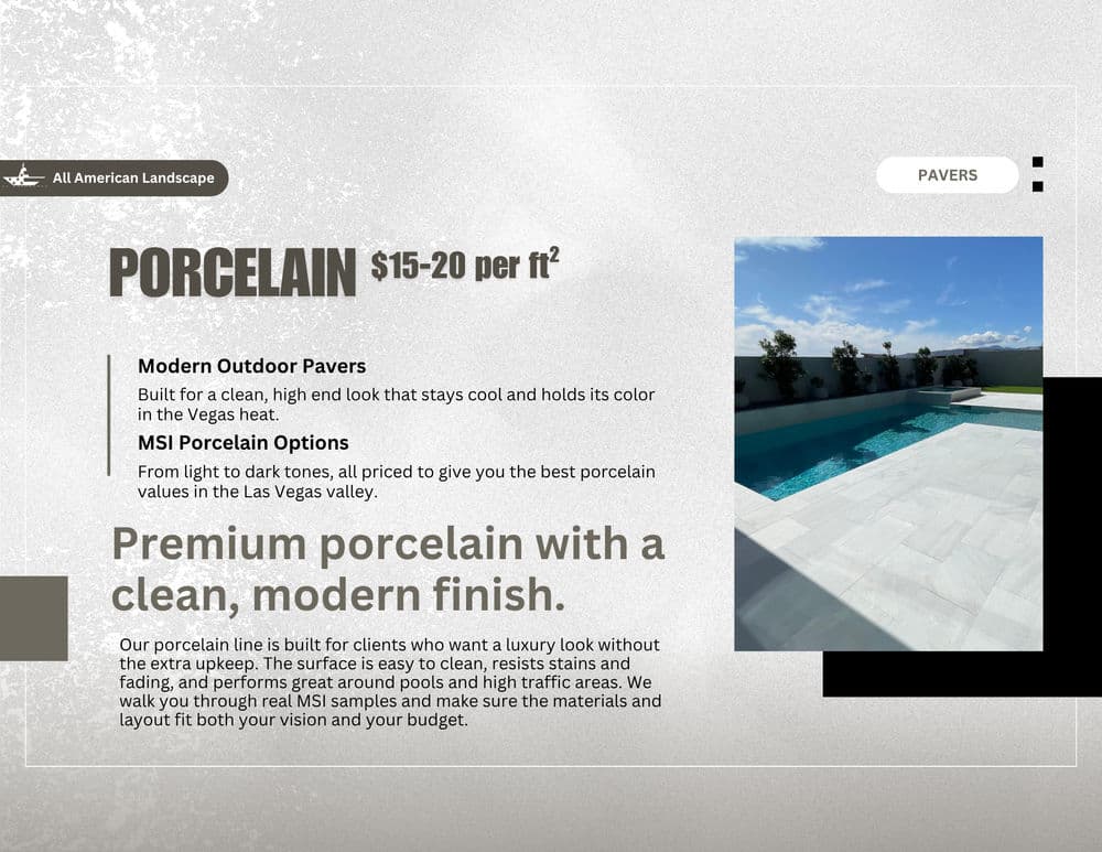 Premium porcelain pavers for outdoor use, featuring a durable, modern finish and color options.