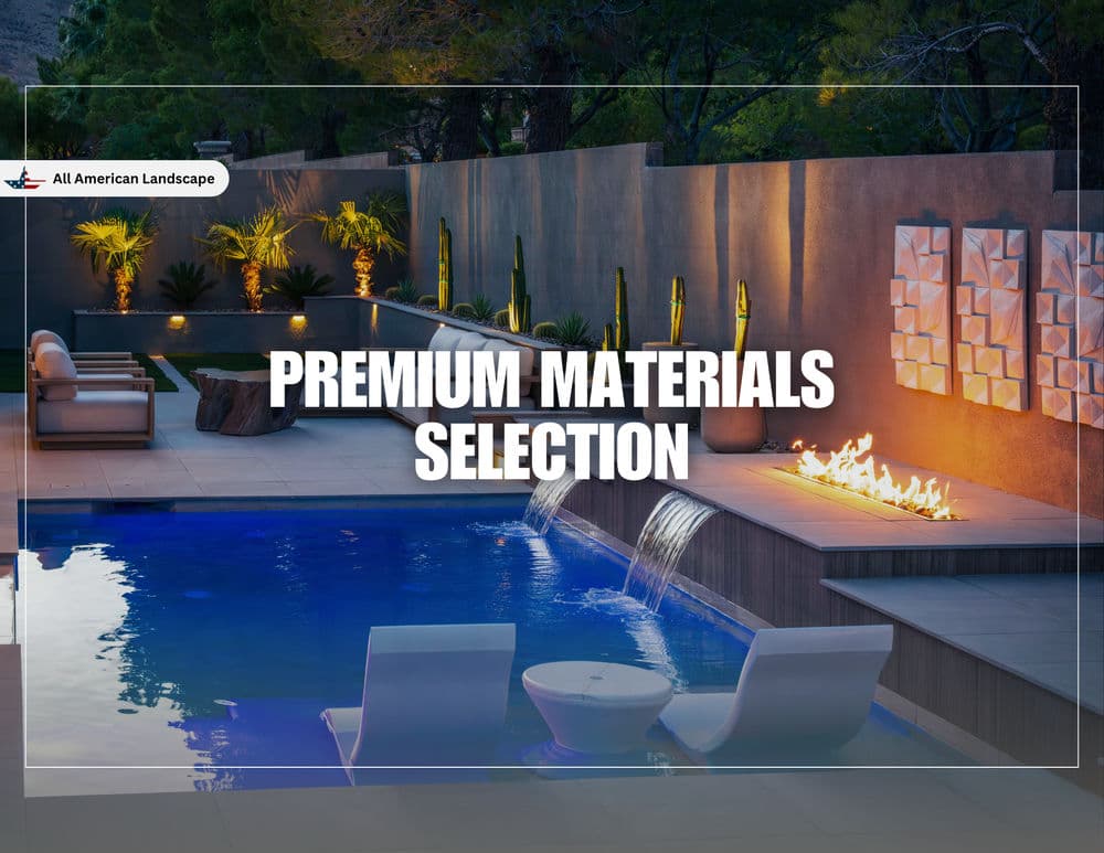 Elegant outdoor space featuring a pool, fire feature, and premium materials for landscaping.